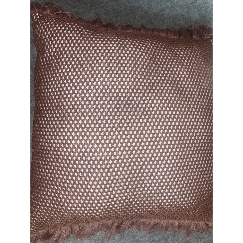 Faux Natural Knit Fringed Pillow - Threshold - Brown - Outdoor